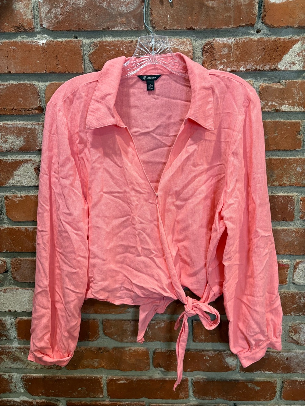 Versona Coral Pink Tie Front Wrap Blouse Womens Large